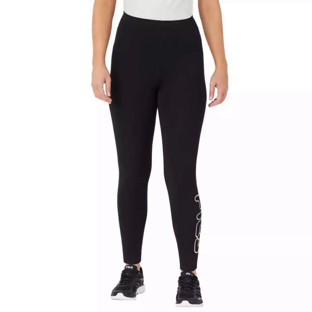 Fila Cotton High Rise Waisted Tight Leggings Black Neon Logo Womens - Picture 9 of 9